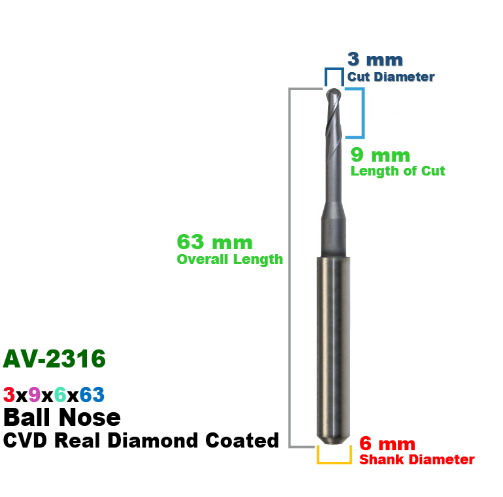 CadCam Milling Burs for Arum Axsys Versamill: CVD Diamond Coated 3 MM - Starcona Dental Supply