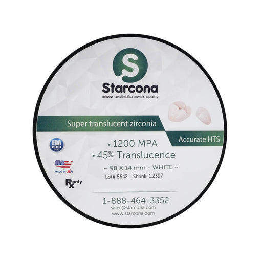White Super Translucent Zirconia Discs - Starcona Dental Supply