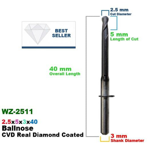 CadCam Milling Burs for Wieland Select Hybrid: CVD Diamond Coated 2.5 MM - Starcona Dental Supply
