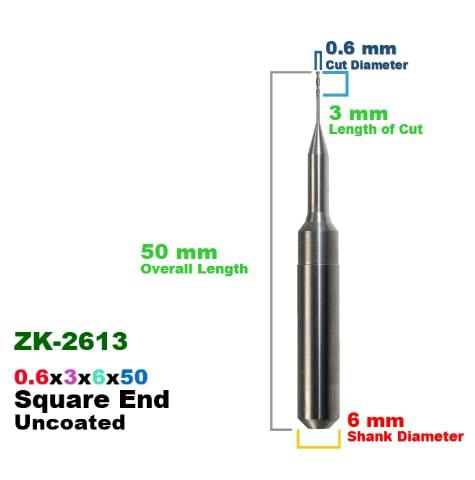 CadCam Milling Burs for Zirkonzahn: Carbide Uncoated 0.6 MM