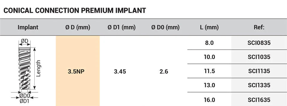 Premium Spiral Implant CC NP Ø3.5mm