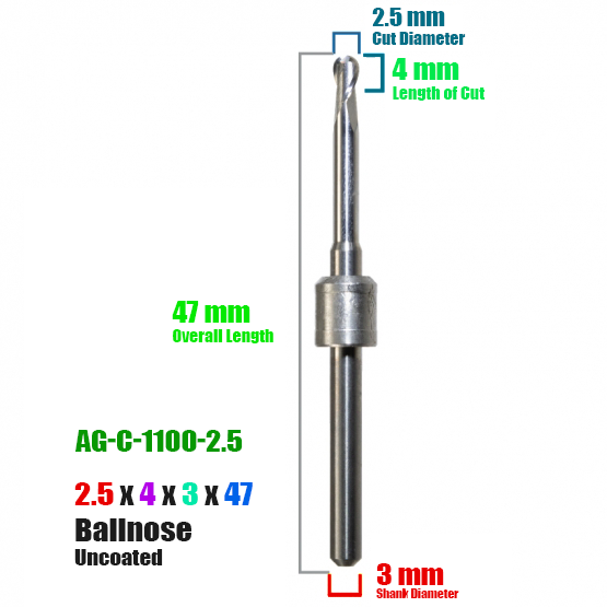 CadCam Milling Burs for Amann Girrbach: Carbide uncoated - 2.5 MM - Starcona Dental Supply