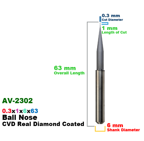 CadCam Milling Burs for Arum Axsys Versamill: CVD Diamond Coated 0.3 MM x1x6x63 - Starcona Dental Supply