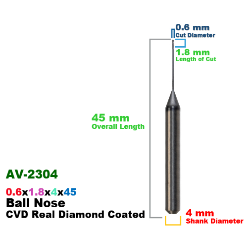 CadCam Milling Burs for Arum Axsys Versamill: CVD Diamond Coated 0.6 MM - Starcona Dental Supply