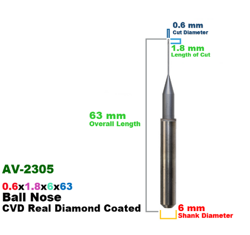 CadCam Milling Burs for Arum Axsys Versamill: CVD Diamond Coated 0.6 MM x1.8x6x63 - Starcona Dental Supply