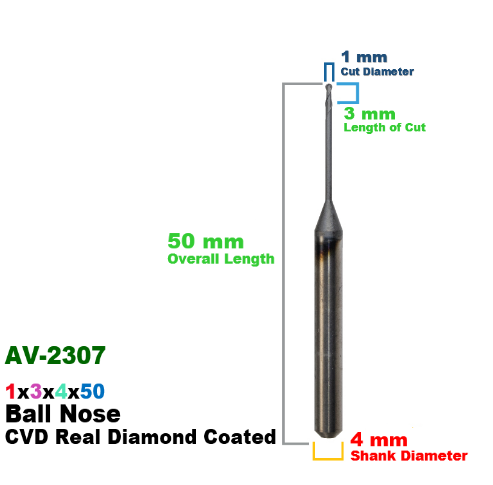 CadCam Milling Burs for Arum Axsys Versamill: CVD Diamond Coated 1 MM - Starcona Dental Supply