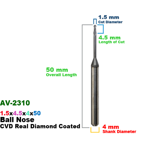 CadCam Milling Burs for Arum Axsys Versamill: CVD Diamond Coated 1.5 MM - Starcona Dental Supply
