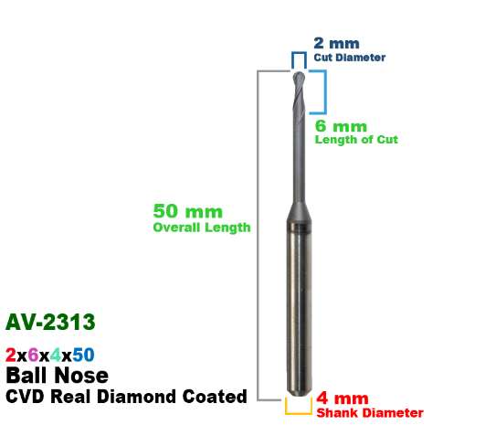 CadCam Milling Burs for Arum Axsys Versamill: CVD Diamond Coated 2 MM - Starcona Dental Supply