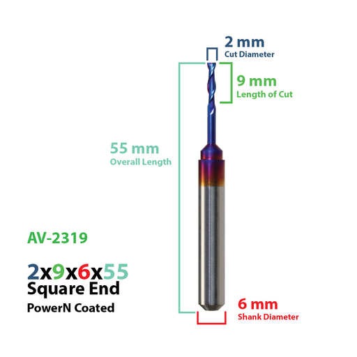 CadCam Milling Burs for Arum Axsys Versamill: Power N Coated 2 MM x9x6x55 - Starcona Dental Supply