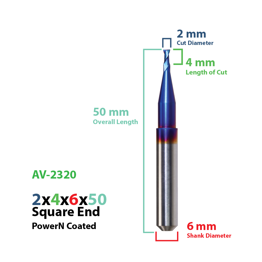 CadCam Milling Burs for Arum Axsys Versamill: Power N Coated 2 MM x4x6x50 - Starcona Dental Supply