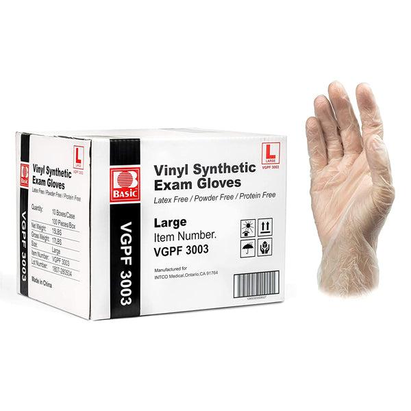 Basic Medical Vinyl Exam Gloves Case of 10 x 100/Box. PowderFree