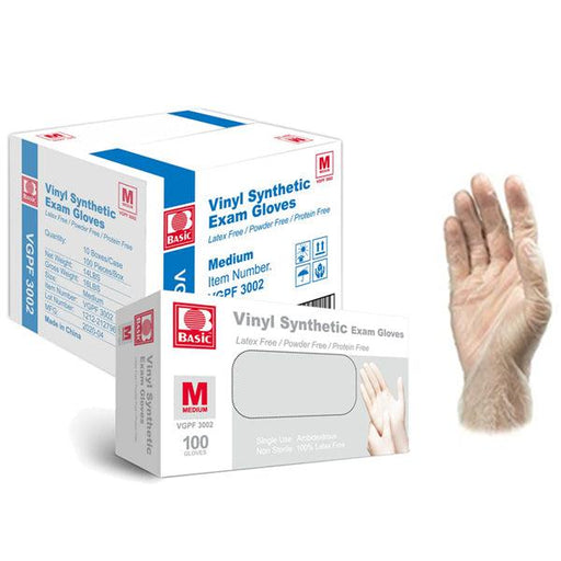 Basic Medical Vinyl Exam Gloves -  Case of 10 x 100/Box. Powder-Free - Starcona Dental Supply