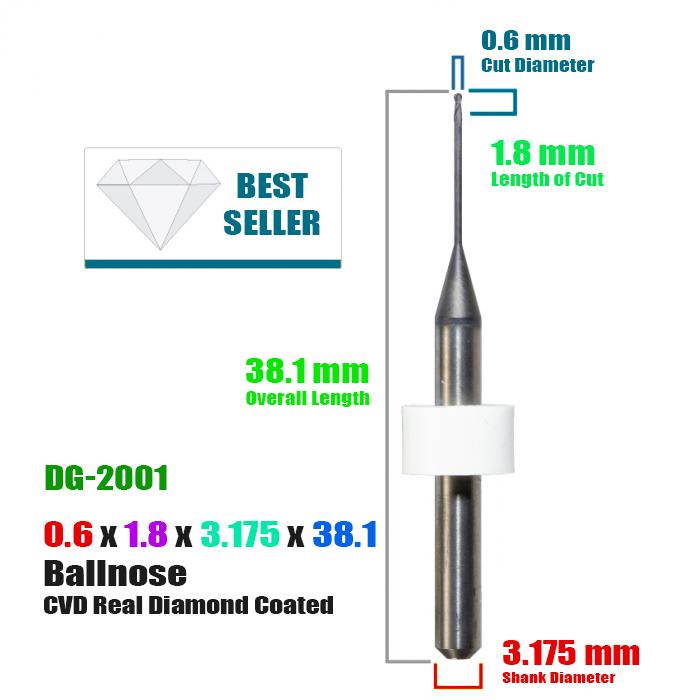 CadCam Milling Burs for DIGITAL DENTAL: Diamond Coated - 0.6 MM Diameter - Starcona Dental Supply