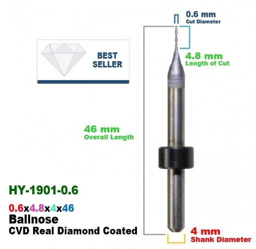 CadCam Milling Burs for ORIGIN & HAAS / YENADENT: Diamond Coated - 0.6 MM Diameter 4.8 MM Length of cut - Starcona Dental Supply