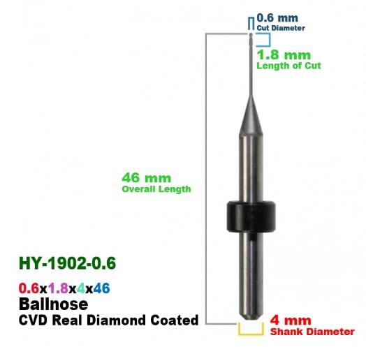 CadCam Milling Burs for ORIGIN & HAAS / YENADENT: Diamond Coated - 0.6 MM Diameter 1.8 MM Length of cut - Starcona Dental Supply