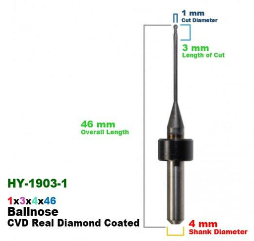 CadCam Milling Burs for ORIGIN & HAAS / YENADENT: Diamond Coated - 1 MM Diameter - Starcona Dental Supply