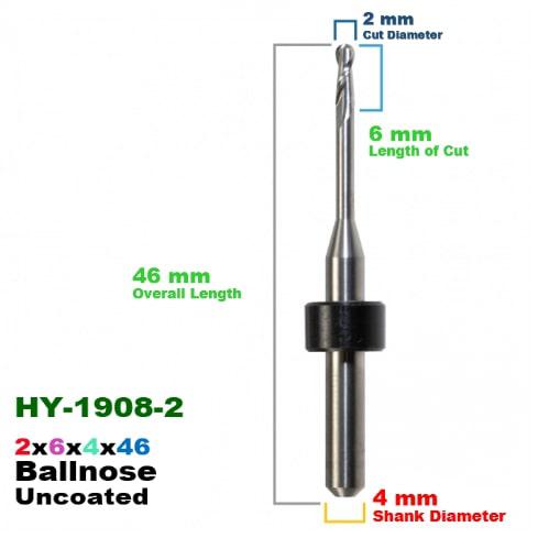 CadCam Milling Burs for ORIGIN & HAAS / YENADENT: Carbide Uncoated - 2 MM Diameter - Starcona Dental Supply