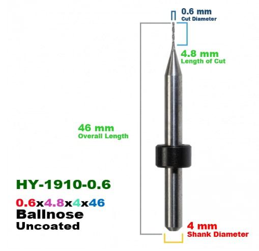 CadCam Milling Burs for ORIGIN & HAAS / YENADENT: Carbide Uncoated - 0.6 MM Diameter 4.8 MM Length of cut - Starcona Dental Supply