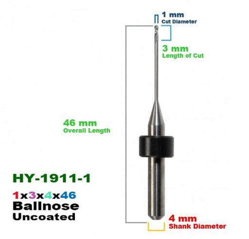 CadCam Milling Burs for ORIGIN & HAAS / YENADENT: Carbide Uncoated - 1 MM Diameter - Starcona Dental Supply