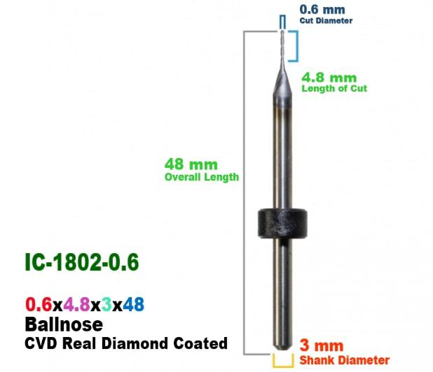 CadCam Milling Burs for IMES-ICORE: Diamond Coated - 0.6 MM Diameter 48 MM Overall Length 4.8 MM Length of cut - Starcona Dental Supply