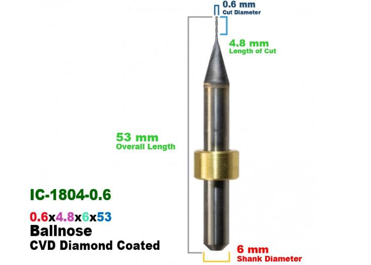 CadCam Milling Burs for IMES-ICORE: Diamond Coated - 0.6 MM Diameter 53 MM Overall Length 4.8 MM Length of cut - Starcona Dental Supply