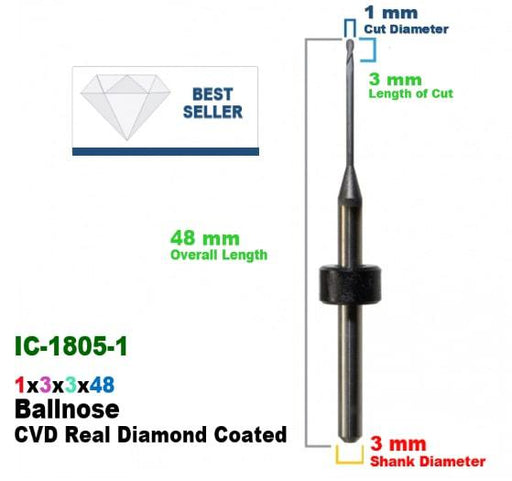 CadCam Milling Burs for IMES-ICORE: Diamond Coated - 1 MM Diameter 48 MM Overall Length - Starcona Dental Supply