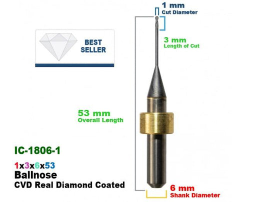 CadCam Milling Burs for IMES-ICORE: Diamond Coated - 1 MM Diameter 53 MM Overall Length - Starcona Dental Supply