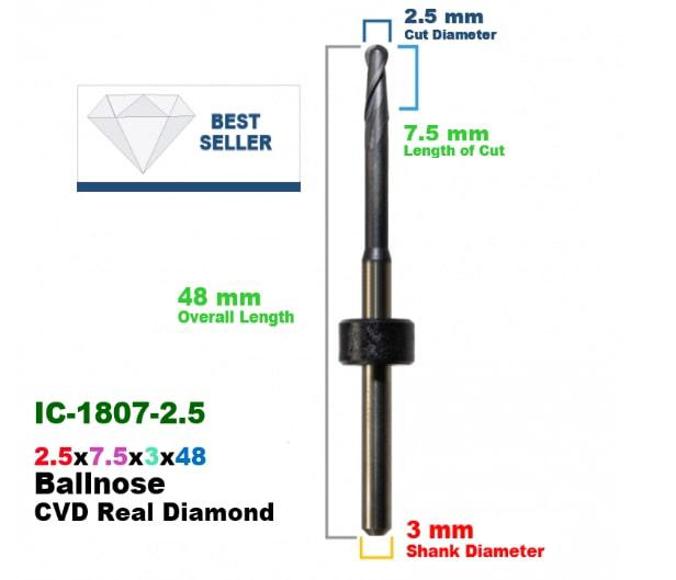 CadCam Milling Burs for IMES-ICORE: Diamond Coated - 2.5 MM Diameter 48 MM Overall Length - Starcona Dental Supply