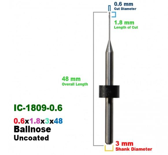 CadCam Milling Burs for IMES-ICORE: Carbide Uncoated - 0.6 MM Diameter 48 MM Overall Length 1.8 MM Length of cut - Starcona Dental Supply