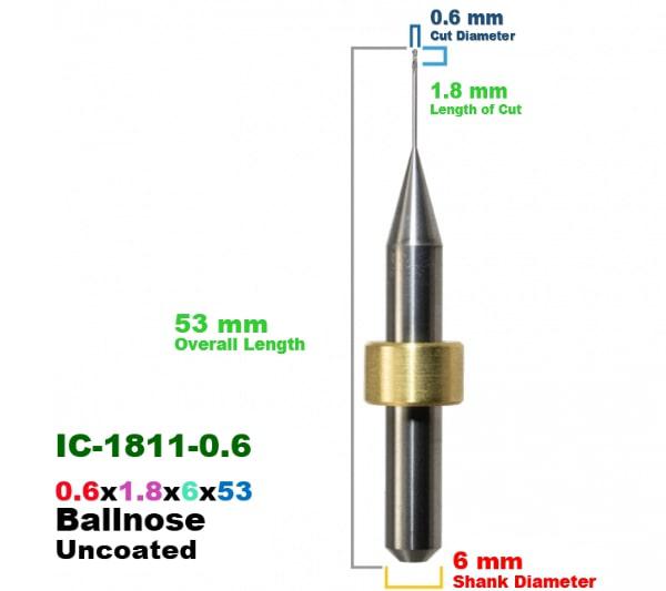 CadCam Milling Burs for IMES-ICORE: Carbide Uncoated - 0.6 MM Diameter 53 MM Overall Length 1.8 MM Length of cut - Starcona Dental Supply