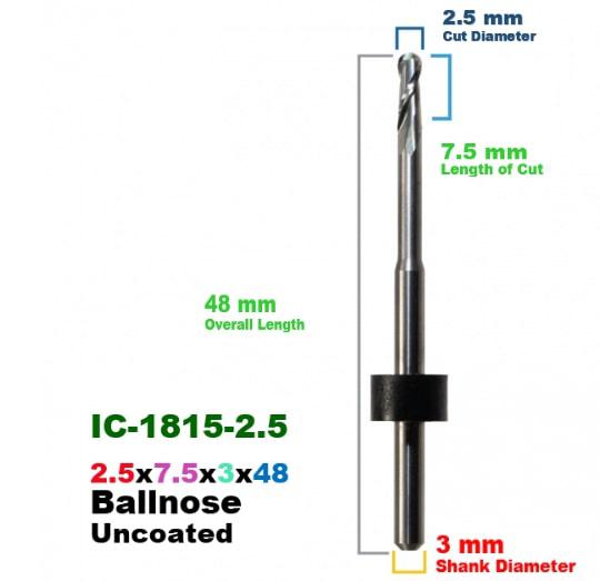 CadCam Milling Burs for IMES-ICORE: Carbide Uncoated - 2.5 MM Diameter 48 MM Overall Length - Starcona Dental Supply