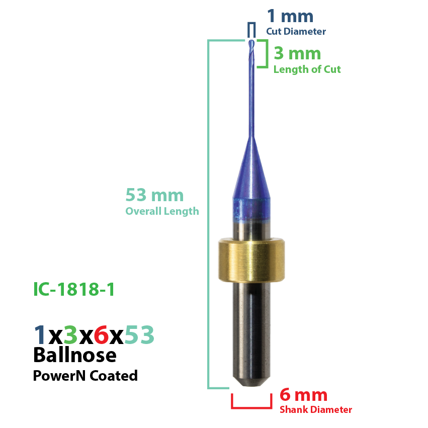 CadCam Milling Burs for IMES-ICORE: Power N Coated - 1 MM Diameter 53 MM Overall Length - Starcona Dental Supply