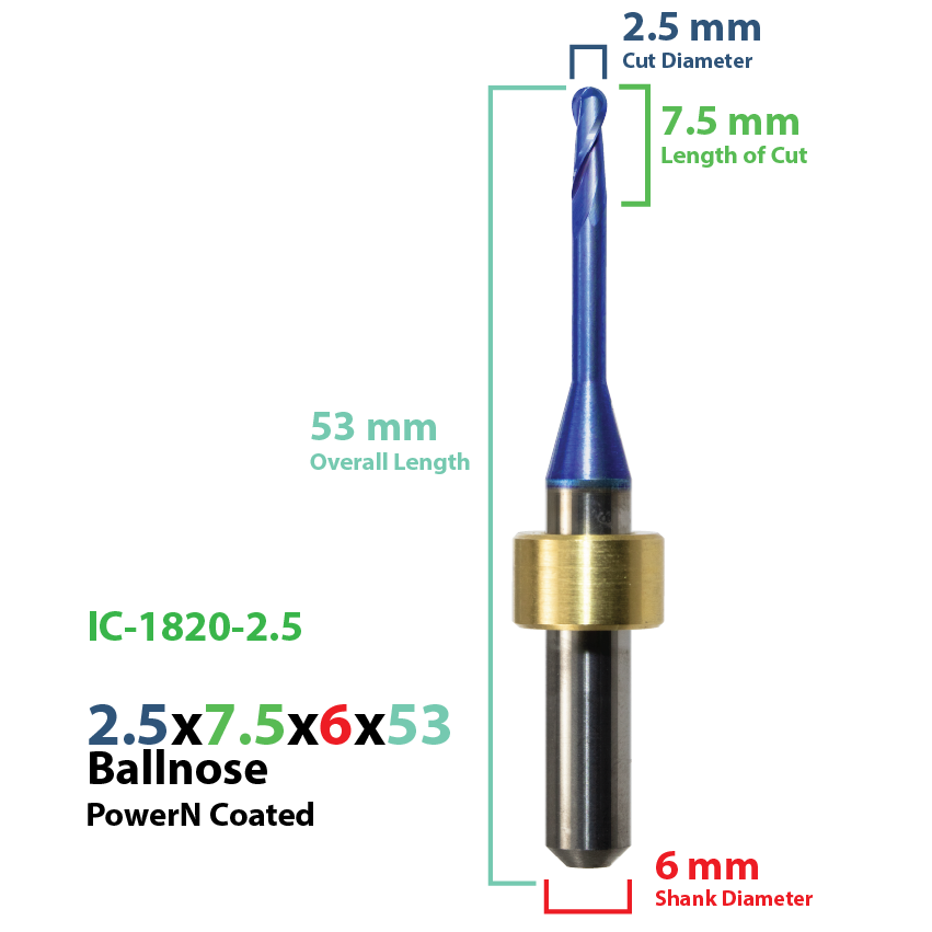 CadCam Milling Burs for IMES-ICORE: Power N Coated - 2.5 MM Diameter 53 MM Overall Length - Starcona Dental Supply