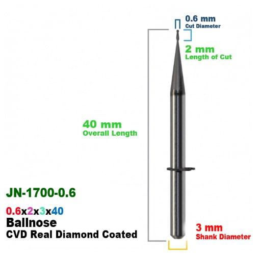 CadCam Milling Burs for JENSEN: Diamond Coated - 0.6 MM - Starcona Dental Supply