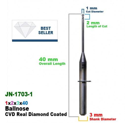 CadCam Milling Burs for JENSEN: Diamond Coated - 1 MM - Starcona Dental Supply