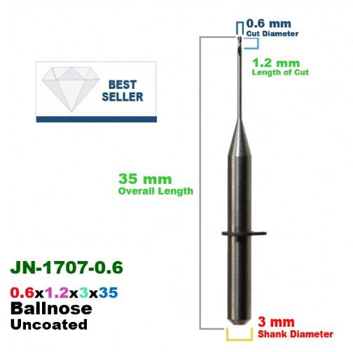 CadCam Milling Burs for JENSEN: Carbide Uncoated - 0.6 MM Diameter 35 MM Overall length 1.2 Length of cut - Starcona Dental Supply