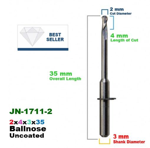 CadCam Milling Burs for JENSEN: Carbide Uncoated -2 MM Diameter 35 MM Overall length 4 MM Length of cut - Starcona Dental Supply