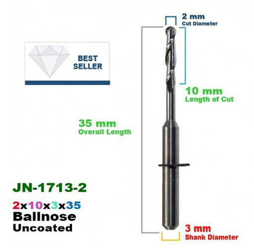 CadCam Milling Burs for JENSEN: Carbide uncoated -2 MM Diameter 10 MM Length of cut - Starcona Dental Supply