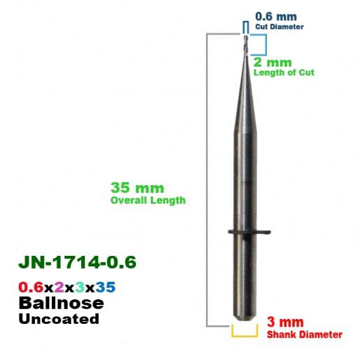 CadCam Milling Burs for JENSEN: Carbide Uncoated -0.6 MM Diameter 35 MM Overall length 2 MM Length of cut - Starcona Dental Supply