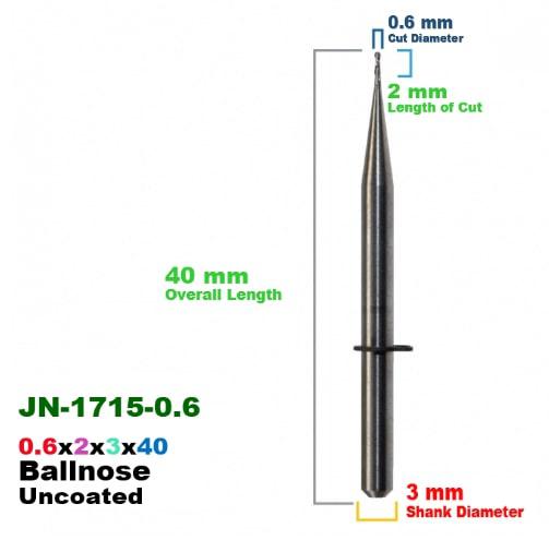CadCam Milling Burs for JENSEN: Carbide Uncoated -0.6 MM Diameter 40 MM Overall length 2 MM Length of cut - Starcona Dental Supply