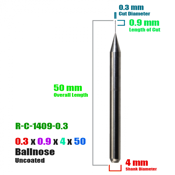 CadCam Milling Burs for Roland: Carbide Uncoated - 0.3 MM - Starcona Dental Supply