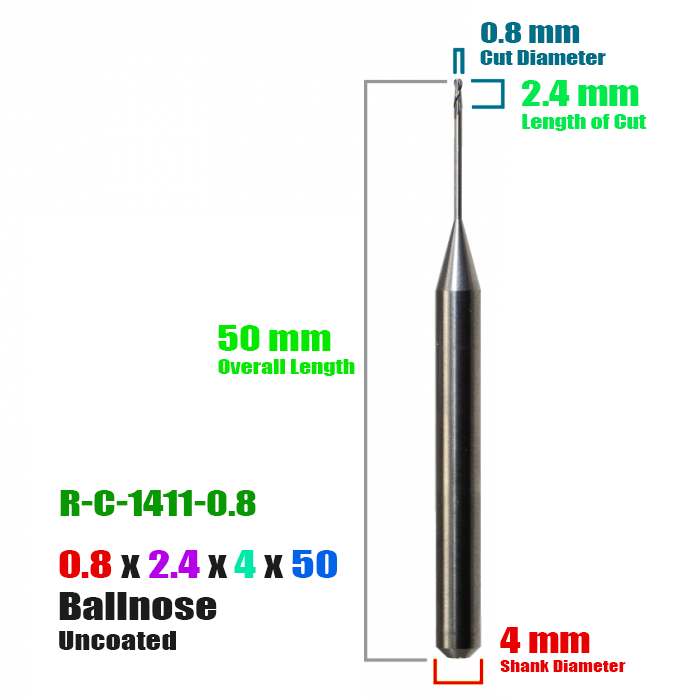 CadCam Milling Burs for Roland: Carbide Uncoated - 0.8 MM - Starcona Dental Supply
