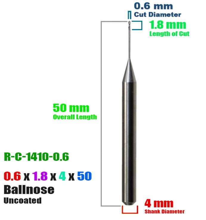 CadCam Milling Burs for Roland: Carbide Uncoated - 0.6 MM - Starcona Dental Supply