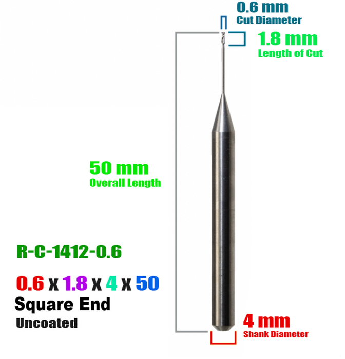 CadCam Milling Burs for Roland: Carbide Uncoated - 0.6 MM Square end - Starcona Dental Supply