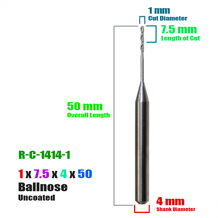 CadCam Milling Burs for Roland: Carbide Uncoated - 1 MM Diameter 7.5 MM Length of cut - Starcona Dental Supply