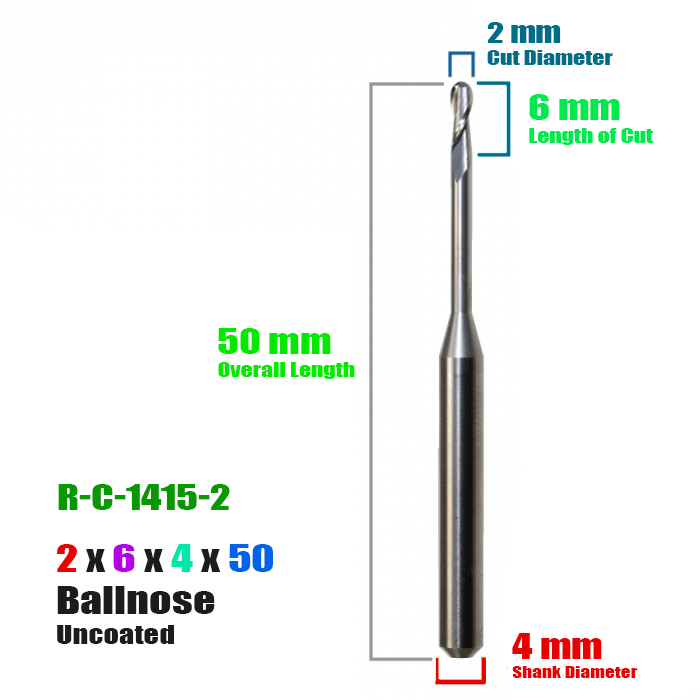 CadCam Milling Burs for Roland: Carbide Uncoated  - 2 MM - Starcona Dental Supply