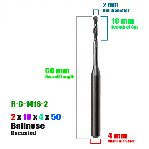 CadCam Milling Burs for Roland: Carbide Uncoated 2 MM Diameter 10 MM Length of cut - Starcona Dental Supply