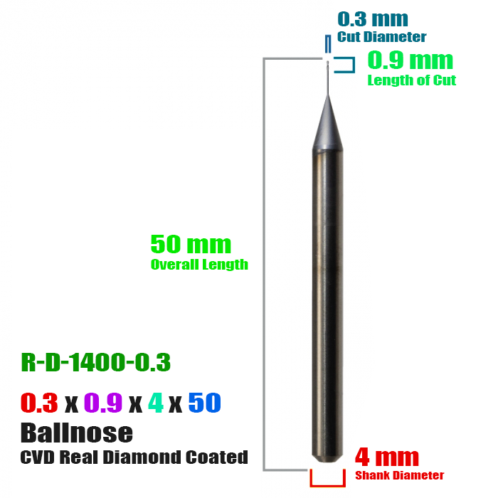 CadCam Milling Burs for Roland: Diamond Coated - 0.3 MM - Starcona Dental Supply