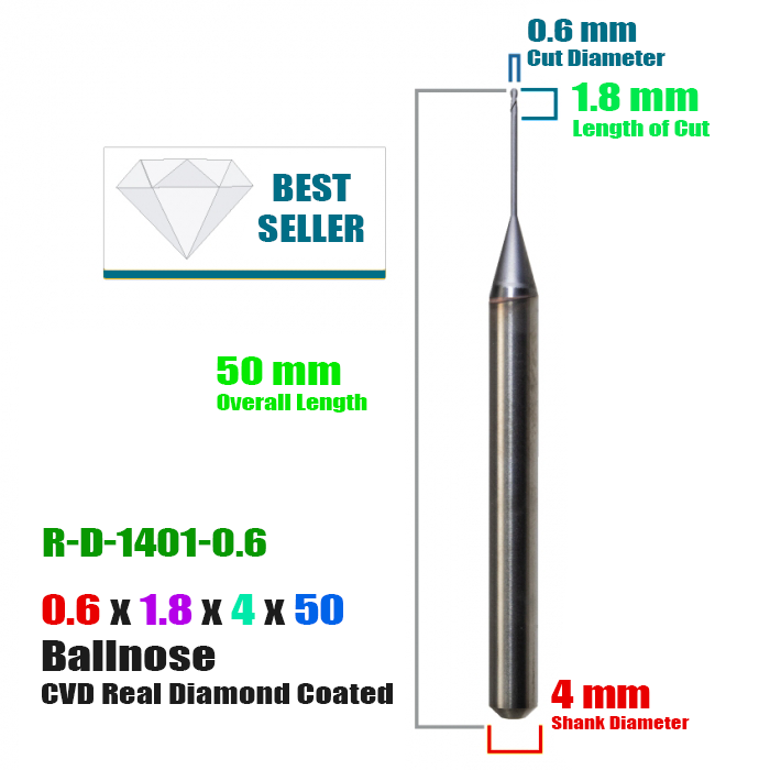 CadCam Milling Burs for Roland : Diamond Coated - 0.6 MM - Starcona Dental Supply