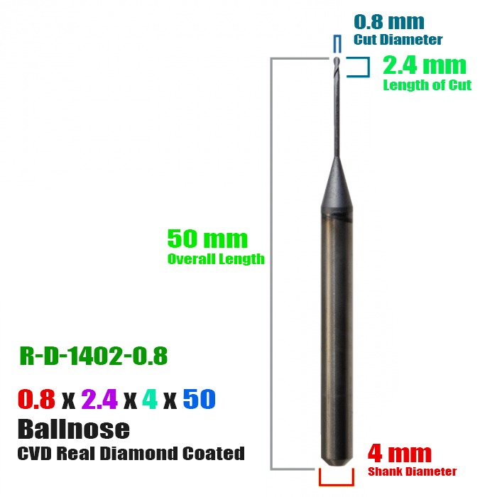 CadCam Milling Burs for Roland: Diamond Coated - 0.8 MM - Starcona Dental Supply